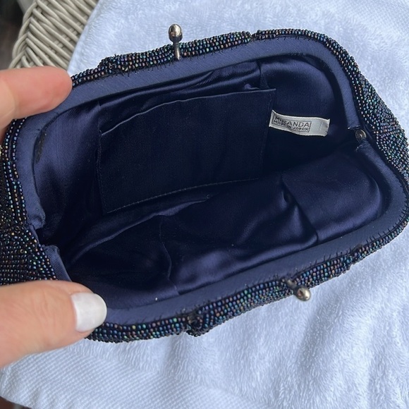 Miranda Micro Beaded Navy Blue Kisslock Clutch Bag Made in Japan - Picture 6 of 8
